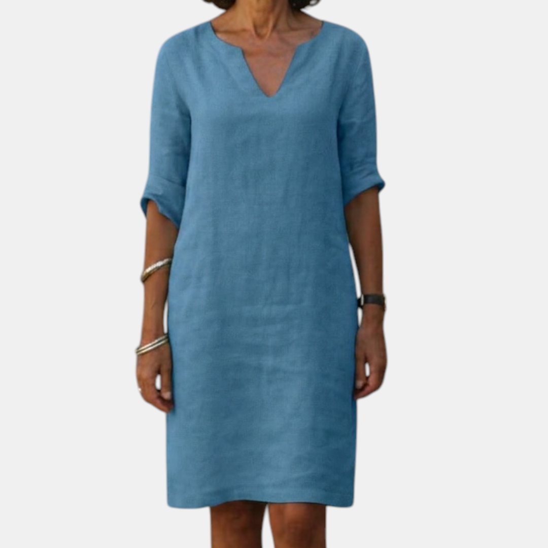 Adele Shift Dress Lightweight V-Neck Half-Sleeve, Blue / S