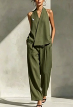 Priscilla Two-Piece Set V-Neck Wide-Leg