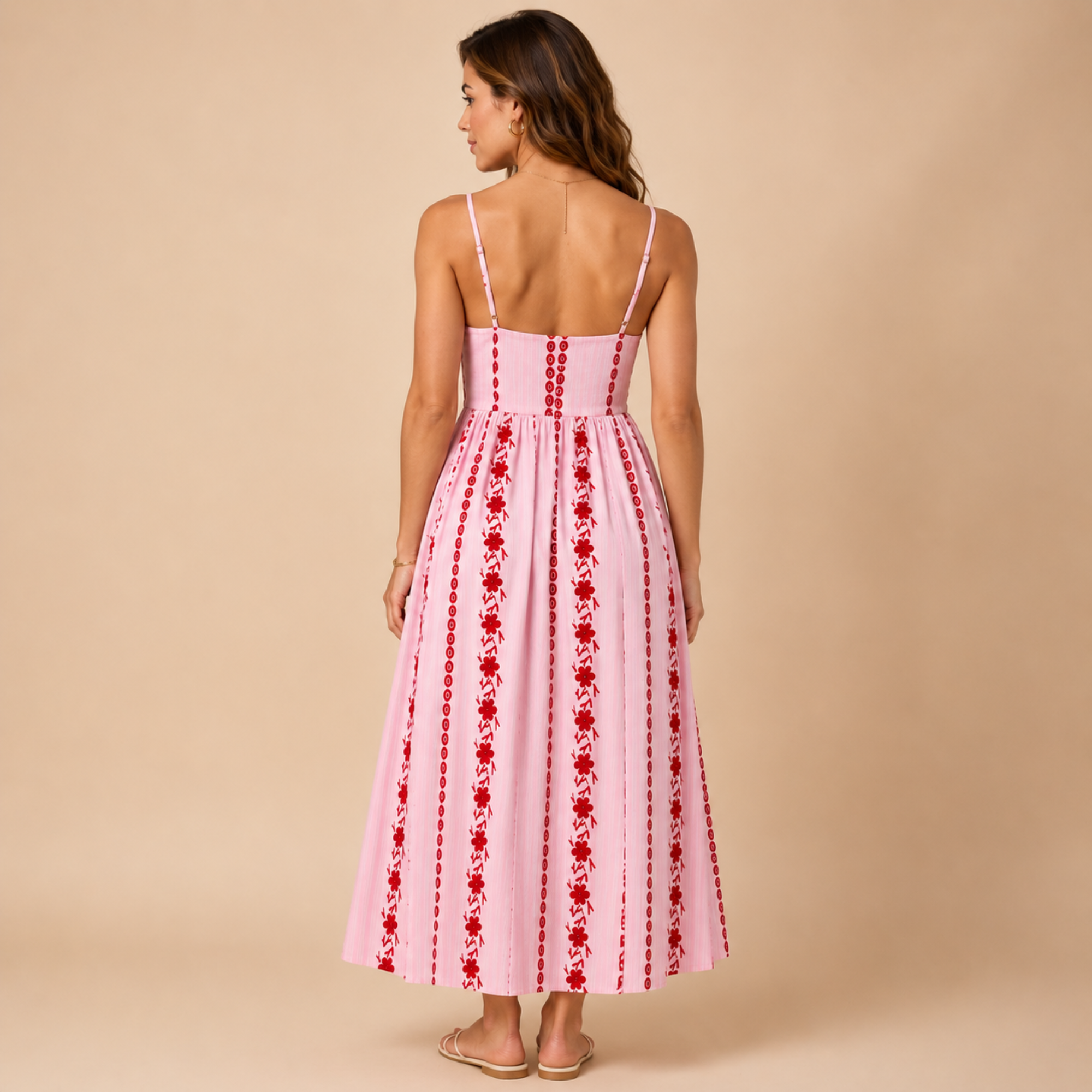 Adaline sleeveless shirt dress in red, back view, designed by Bella Hudson