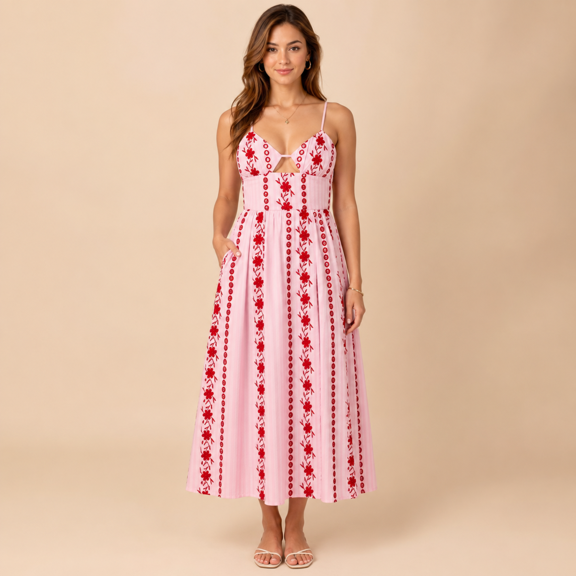 Adaline sleeveless shirt dress in red, front view, designed by Bella Hudson