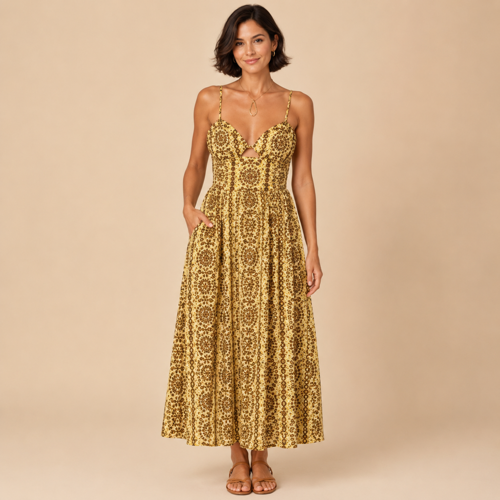 Adaline sleeveless shirt dress in yellow, front view, designed by Bella Hudson