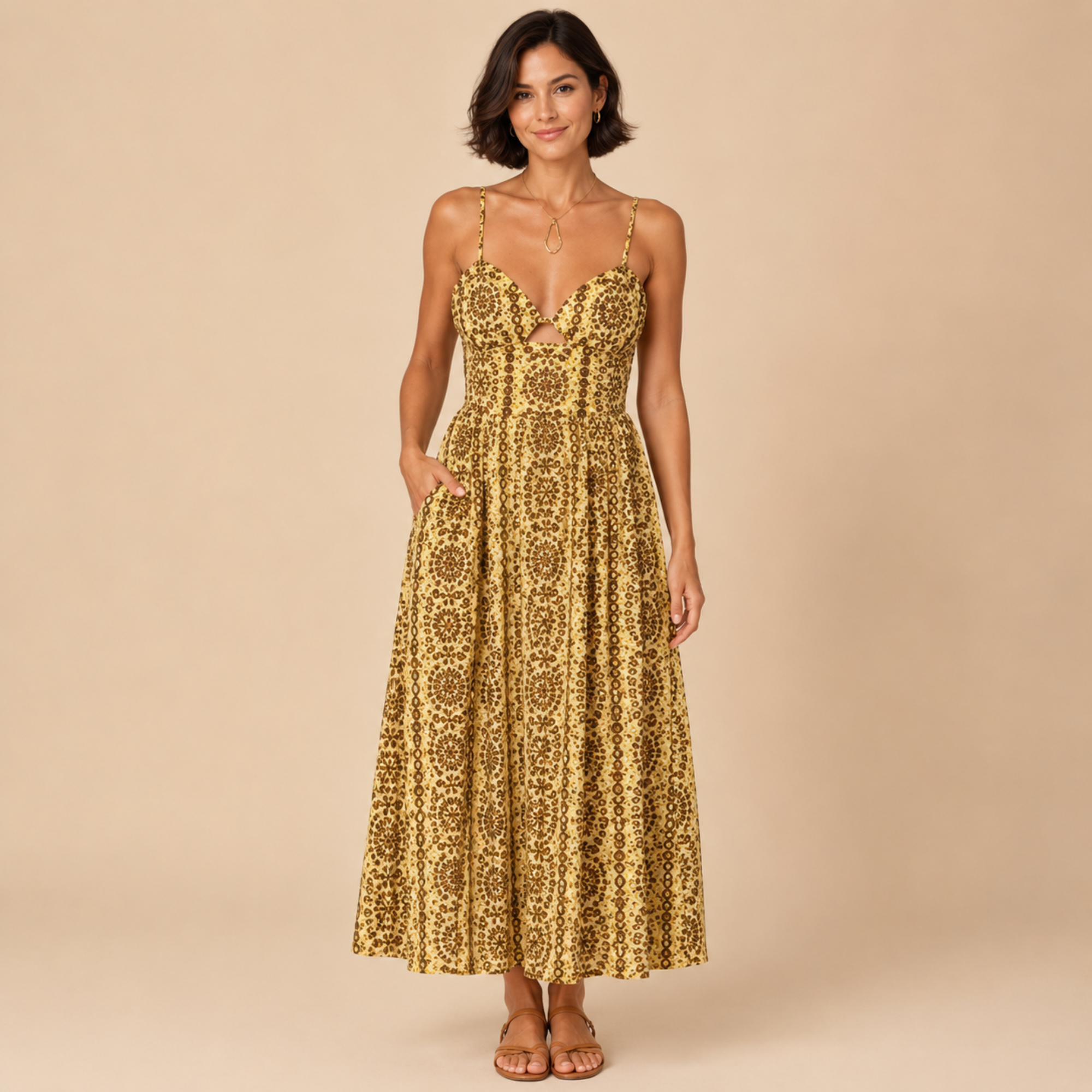 Adaline sleeveless shirt dress in yellow, front view, designed by Bella Hudson