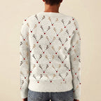 Back view of the white Béatrix Reindeer-Print Crew-Neck Sweater featuring a cozy knit design, long sleeves, and a relaxed fit.