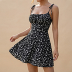 Beach Floral Dress Black Front View