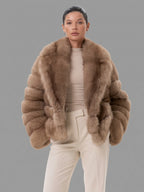 Camel Faux Fur Coat for Women – Warm Plush Winter Jacket