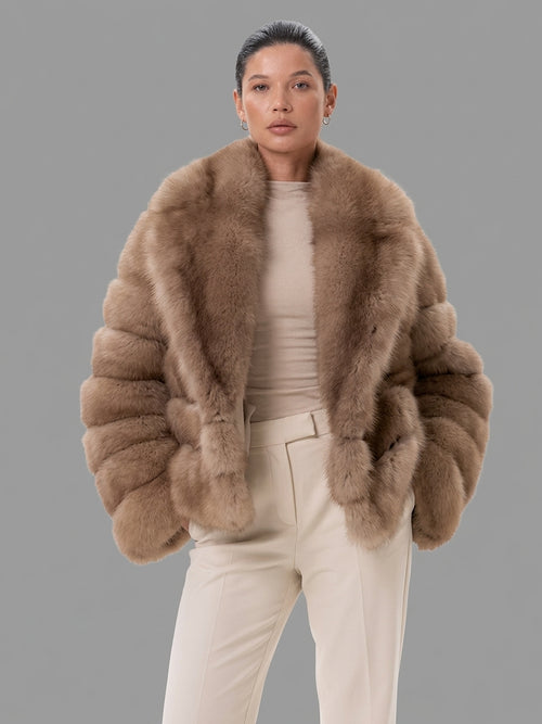 Camel Faux Fur Coat for Women – Warm Plush Winter Jacket