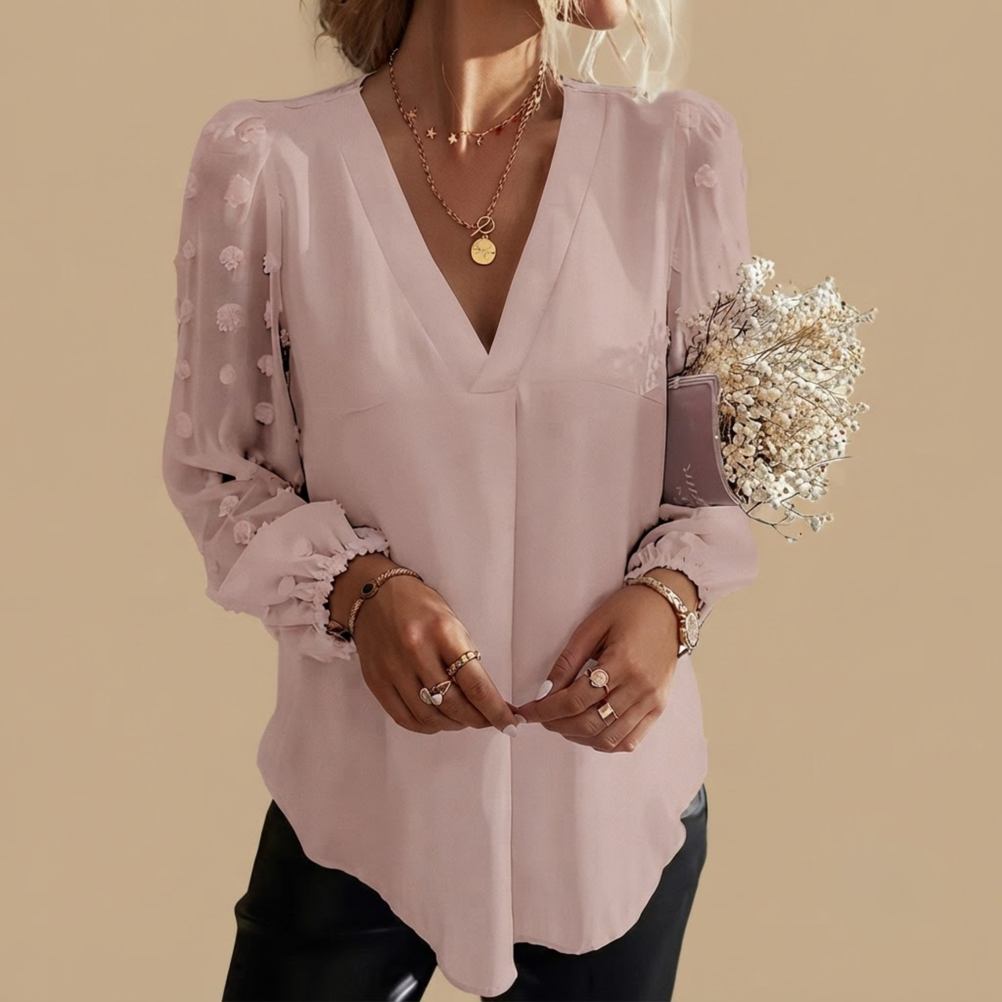 Casual Women's Blouse Pink Front View