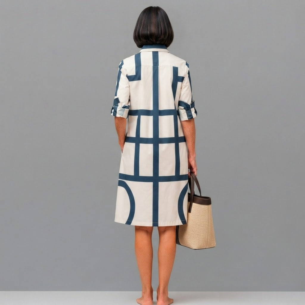 celestine-midi-dress-geometric-print-collared-white-back-view-by-bella-hudson