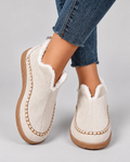 Wendy Faux Suede Ankle Boots Faux Fur Collar Moc-Toe Stitching - Beige