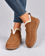 Wendy Faux Suede Ankle Boots Faux Fur Collar Moc-Toe Stitching - Brown