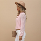 Chiffon Long Sleeve Blouse Pink Side View
