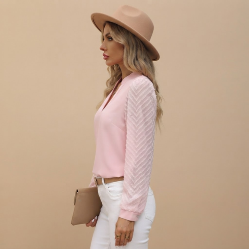 Chiffon Long Sleeve Blouse Pink Side View