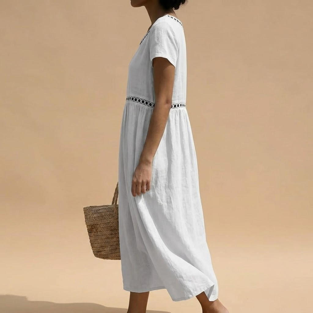 Coralie Linen Midi Dress Weib White Side View