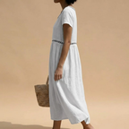 Coralie Linen Midi Dress Weib White Side View