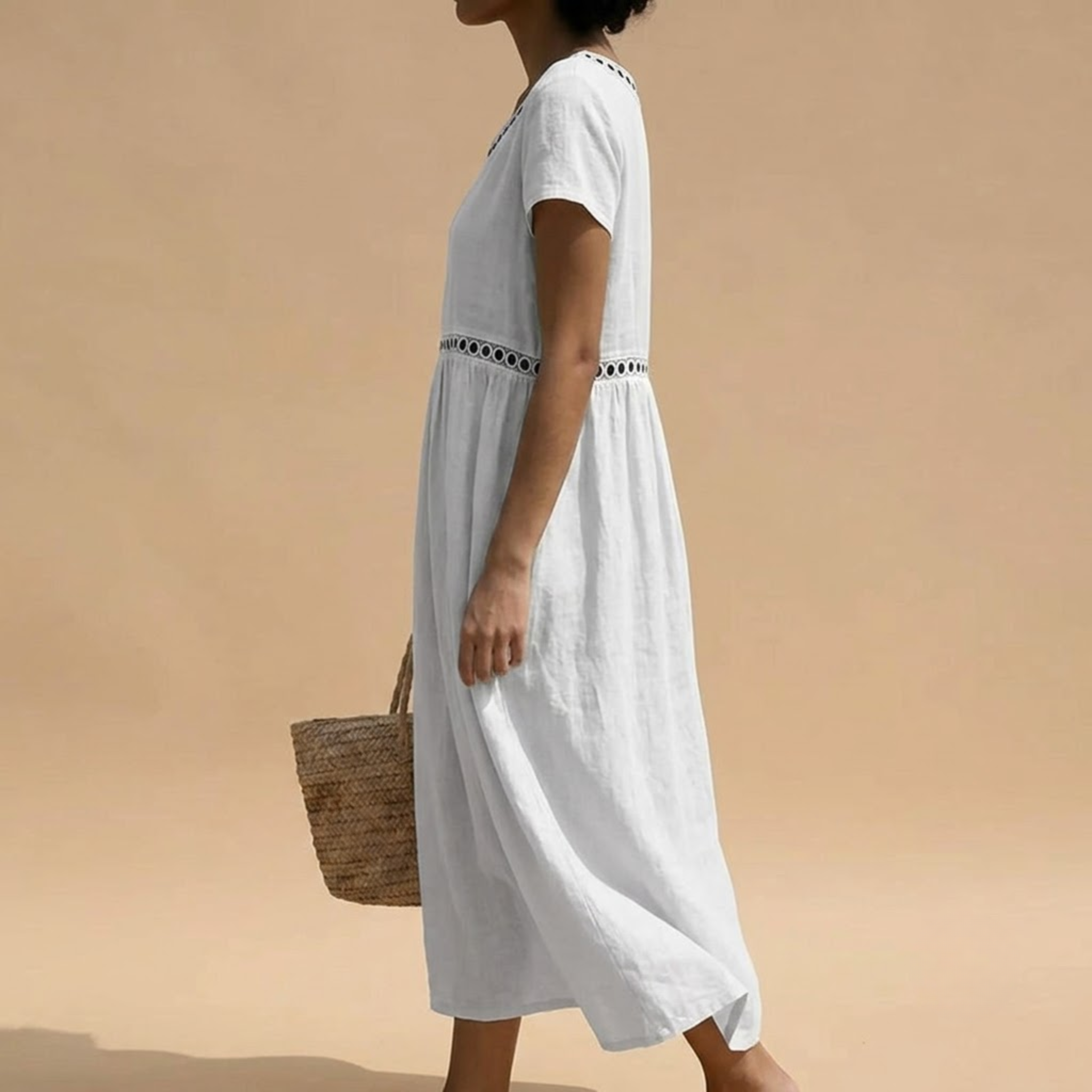 Coralie Linen Midi Dress Weib White Side View
