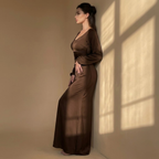Cowl Neck Satin Dress Brown Side View