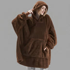 Cozy Oversized Fleece Hoodie for Women – Brown Warm Blanket Sweatshirt
