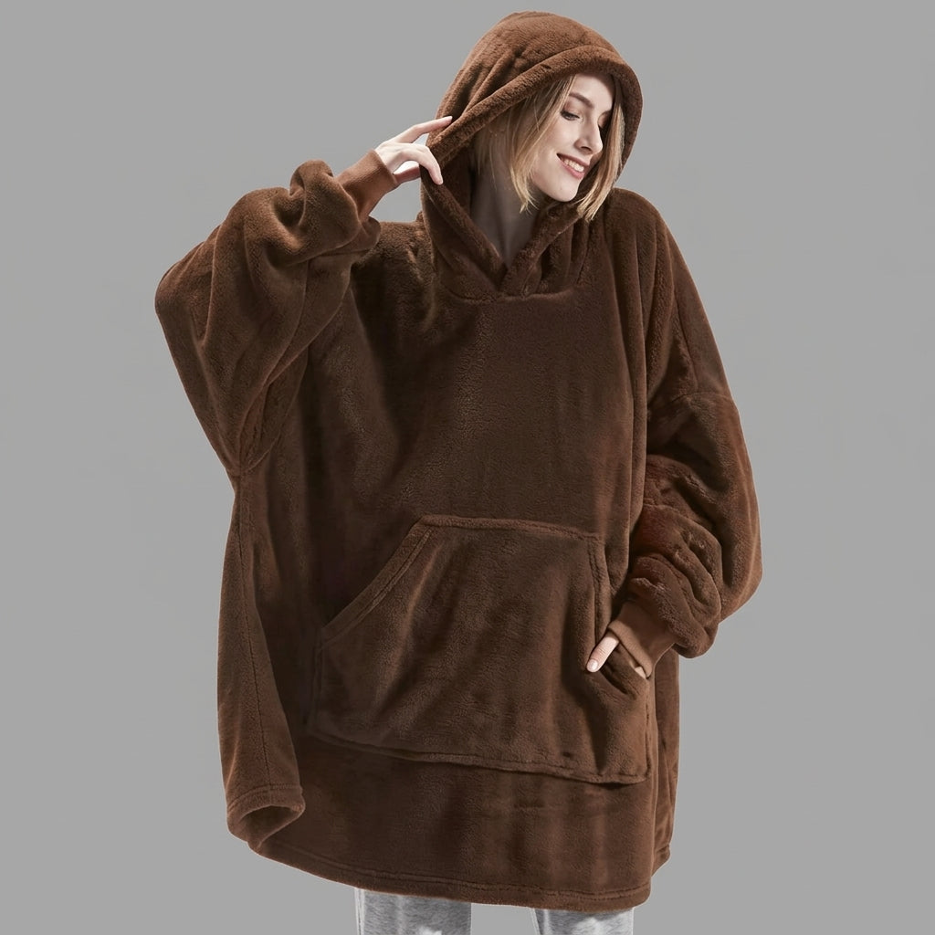 Cozy Oversized Fleece Hoodie for Women – Brown Warm Blanket Sweatshirt