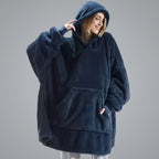 Cozy Oversized Fleece Hoodie for Women – Navy Blue Warm Blanket Sweatshirt