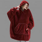 Cozy Oversized Fleece Hoodie for Women – Red Warm Blanket Sweatshirt