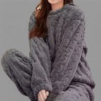 Grey Cozy Winter Pajama Set for Women with Long Sleeve Top and Lounge Pants