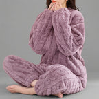 Light Pink Cozy Winter Pajama Set for Women with Long Sleeve Top and Lounge Pants