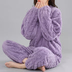 Purple Cozy Winter Pajama Set for Women with Long Sleeve Top and Lounge Pants