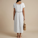 Crochet Trim Midi Dress Web White Back View