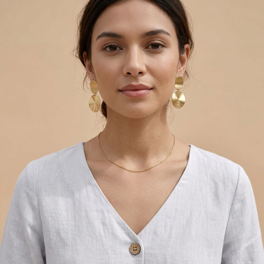 Elegant Linen Midi Dress White Front Closeup View