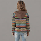 Faustine multi-color striped knit cardigan with a button-front design, displayed from the back.