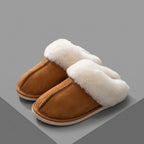 Brown Faux Suede Fuzzy Slippers for Women – Warm Cozy Indoor House Shoes