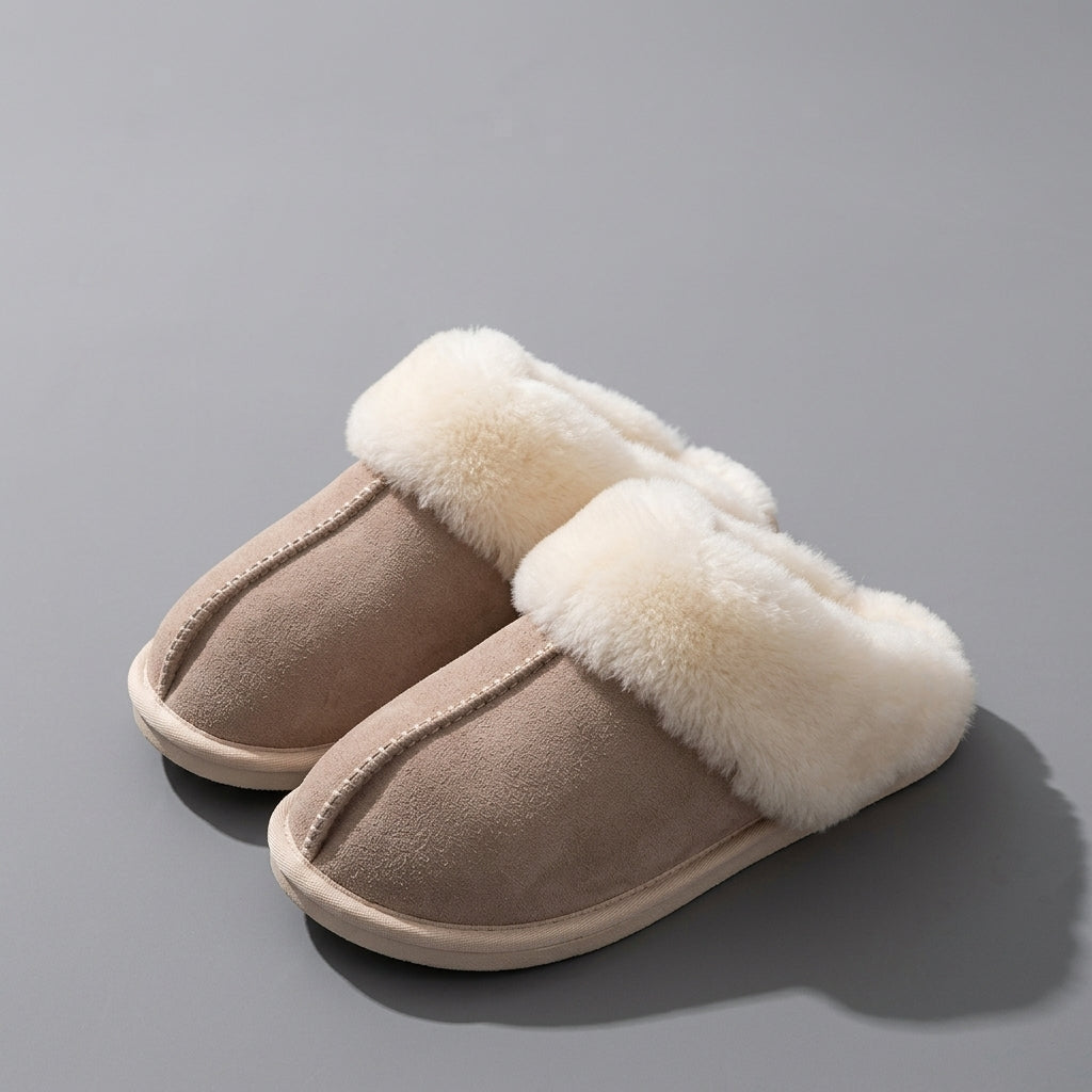 Light Pink Faux Suede Fuzzy Slippers for Women – Warm Cozy Indoor House Shoes