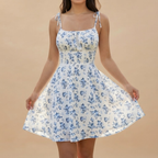 Floral Print Mini Dress White Front View