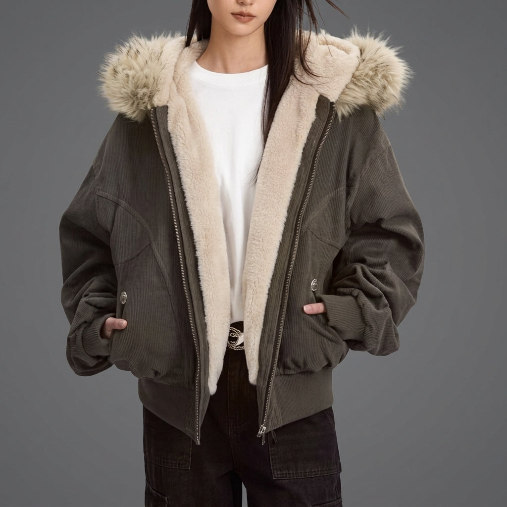 Women's Fur Collar Hooded Winter Parka – Padded Streetwear Jacket