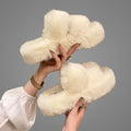Cream Fuzzy Winter Slippers – Cozy Fur-Lined Indoor House Shoes for Women