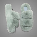 Grey Fuzzy Winter Slippers – Cozy Fur-Lined Indoor House Shoes for Women
