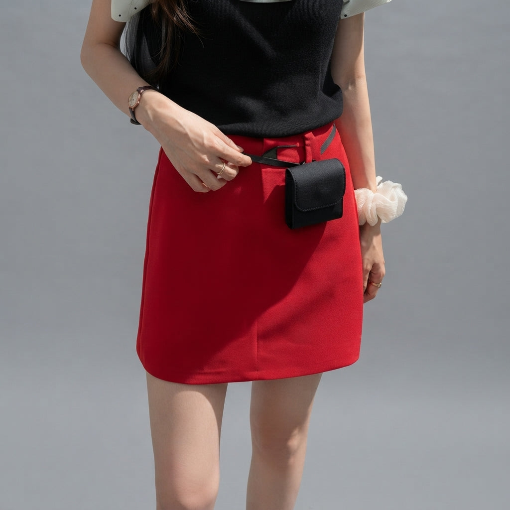 Maya Corduroy A-Line Mini Skirt High-Waist Pocket Detail