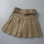 Elena Corduroy Pleated Mini Skirt Belted High-Waist