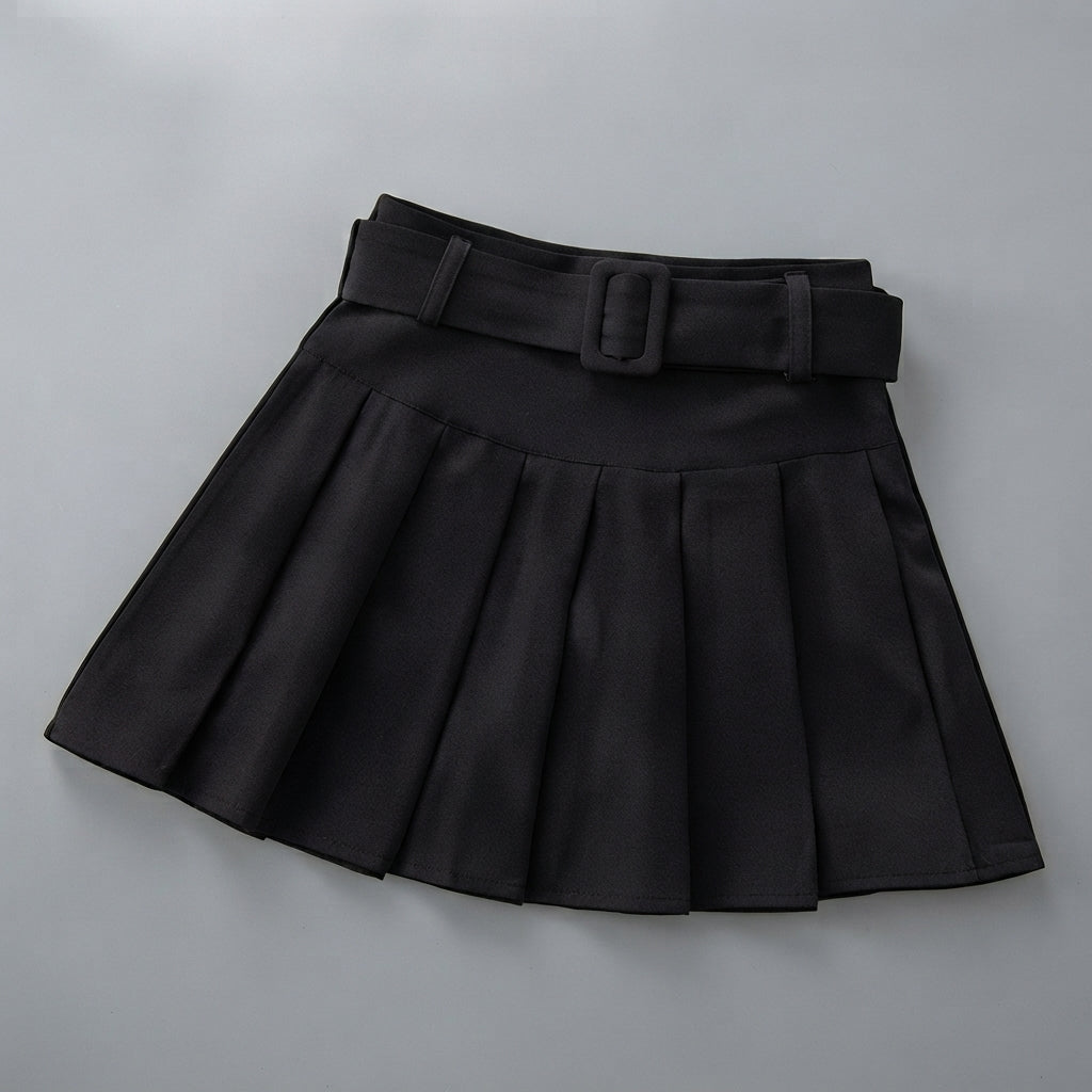Elena Corduroy Pleated Mini Skirt Belted High-Waist