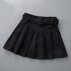 Elena Corduroy Pleated Mini Skirt Belted High-Waist