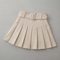 Elena Corduroy Pleated Mini Skirt Belted High-Waist