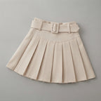 Elena Corduroy Pleated Mini Skirt Belted High-Waist