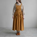 Vintage Cotton Linen Women's Dress – Square Neck, French Style
