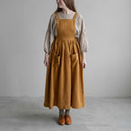 Vintage Cotton Linen Women's Dress – Square Neck, French Style