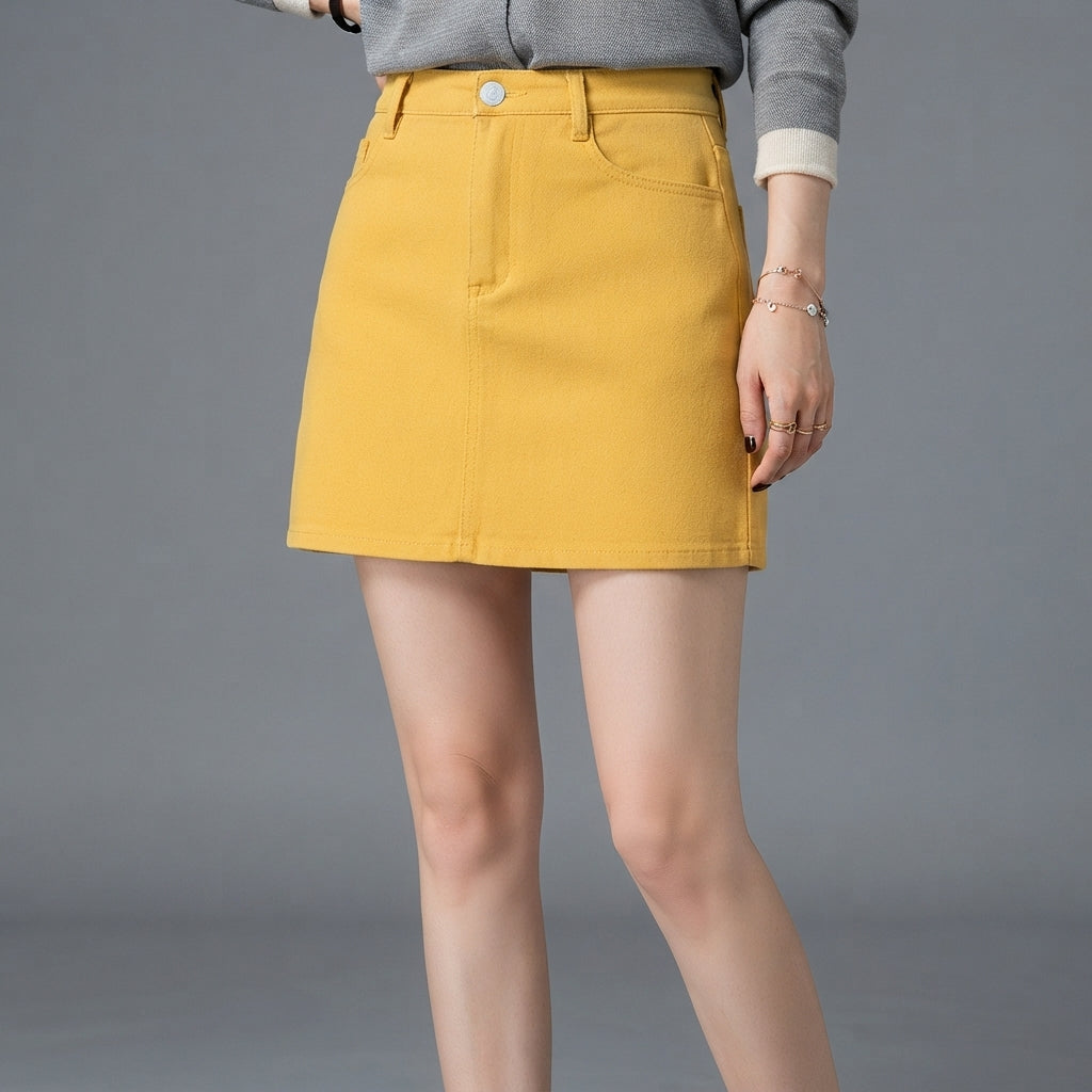 Maya Corduroy A-Line Mini Skirt High-Waist Pocket Detail