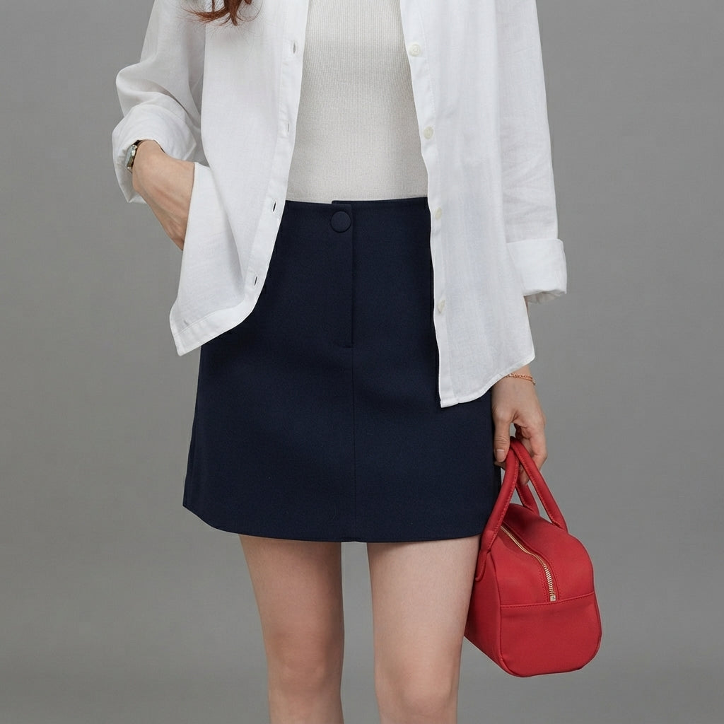 Maya Corduroy A-Line Mini Skirt High-Waist Pocket Detail