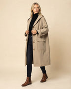 Helena Longline Button-Front Trench Coat for Women in Beige – Front View