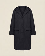 Helena Longline Button-Front Trench Coat for Women in Black – Front View