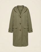 Helena Longline Button-Front Trench Coat for Women in Green – Front View