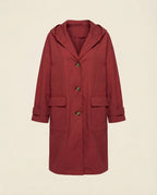 Helena Longline Button-Front Trench Coat for Women in Red – Front View